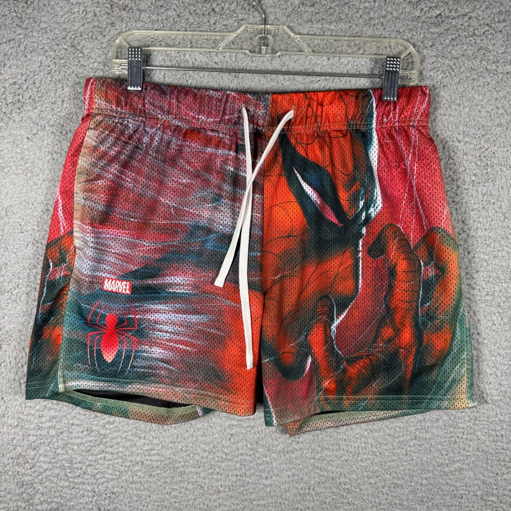 Marvel CVLA Spider-Man Mesh Athletic Shorts Mens Medium Red Graphic Drawstring